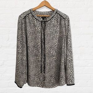 Talbots White and Black Flower Print Blouse